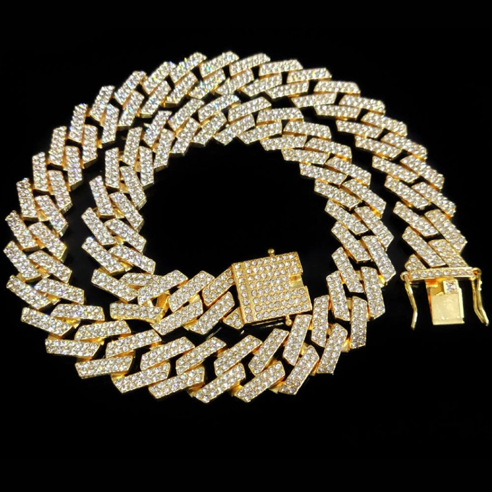 20MM Necklace +Watch+Bracelet Hip Hop Miami Curb Cuban Chain Iced Out Paved Rhinestones CZ Bling Rapper for Men Jewelry