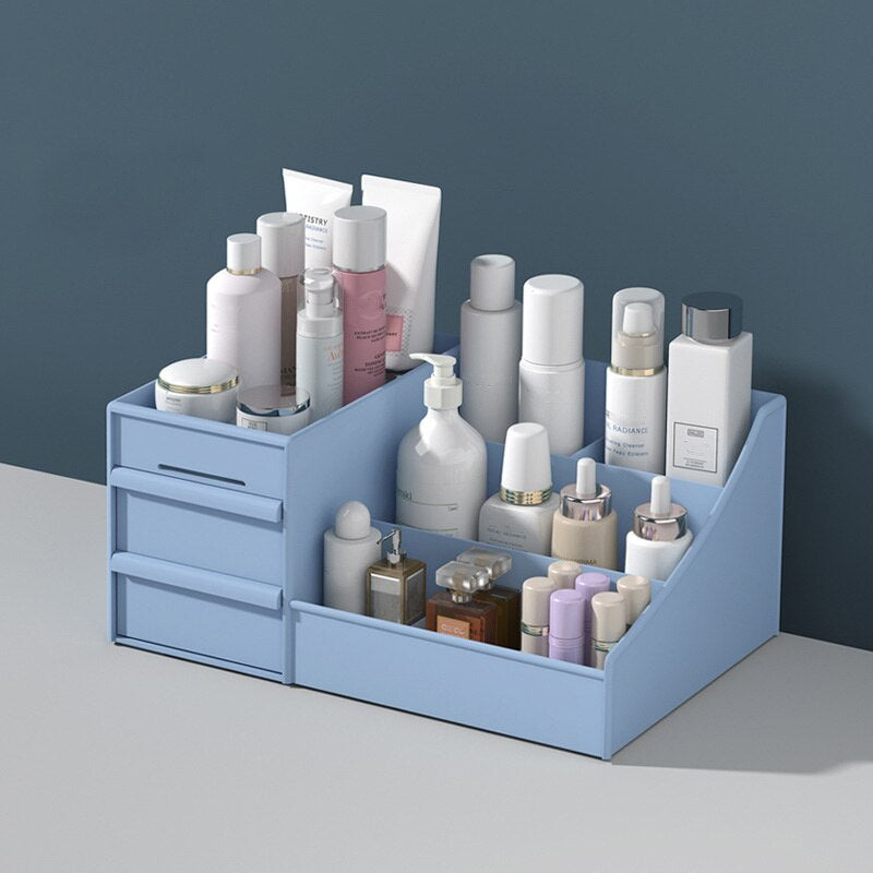 Cosmetic Makeup Organizer with Drawers, Plastic Bathroom Skincare Storage Box Brush Lipstick Holder Organizers Storage