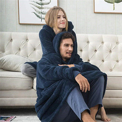 MIDSUM Winter Hooded Sweater Blanket Women Oversized Fleece Blanket with Sleeves Large Pocket Warm Thick TV Hoodie Robe Couple